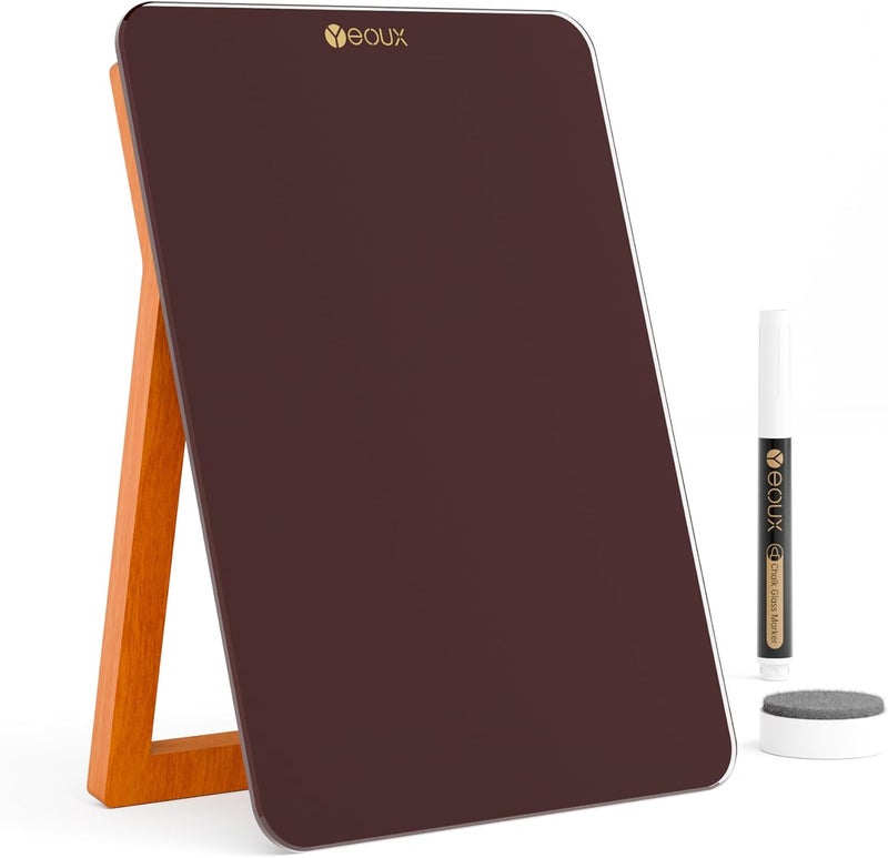 YEOUX Glass Small Whiteboard with Reversible Wood Stand for Desk, Burgundy Red, Mini Dry Erase Board, Desktop Small White Board 9.5"x6.7" for Office, Home, Kitchen, Marker & Eraser Included - Image 1